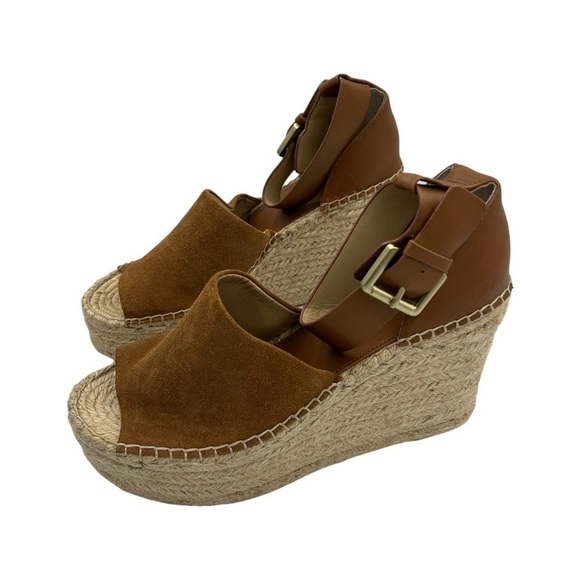 NWOT MARC FISHER Adalyn Platform Wedge Leather Espadrille Sandals Brown 9.5M - Picture 8 of 13